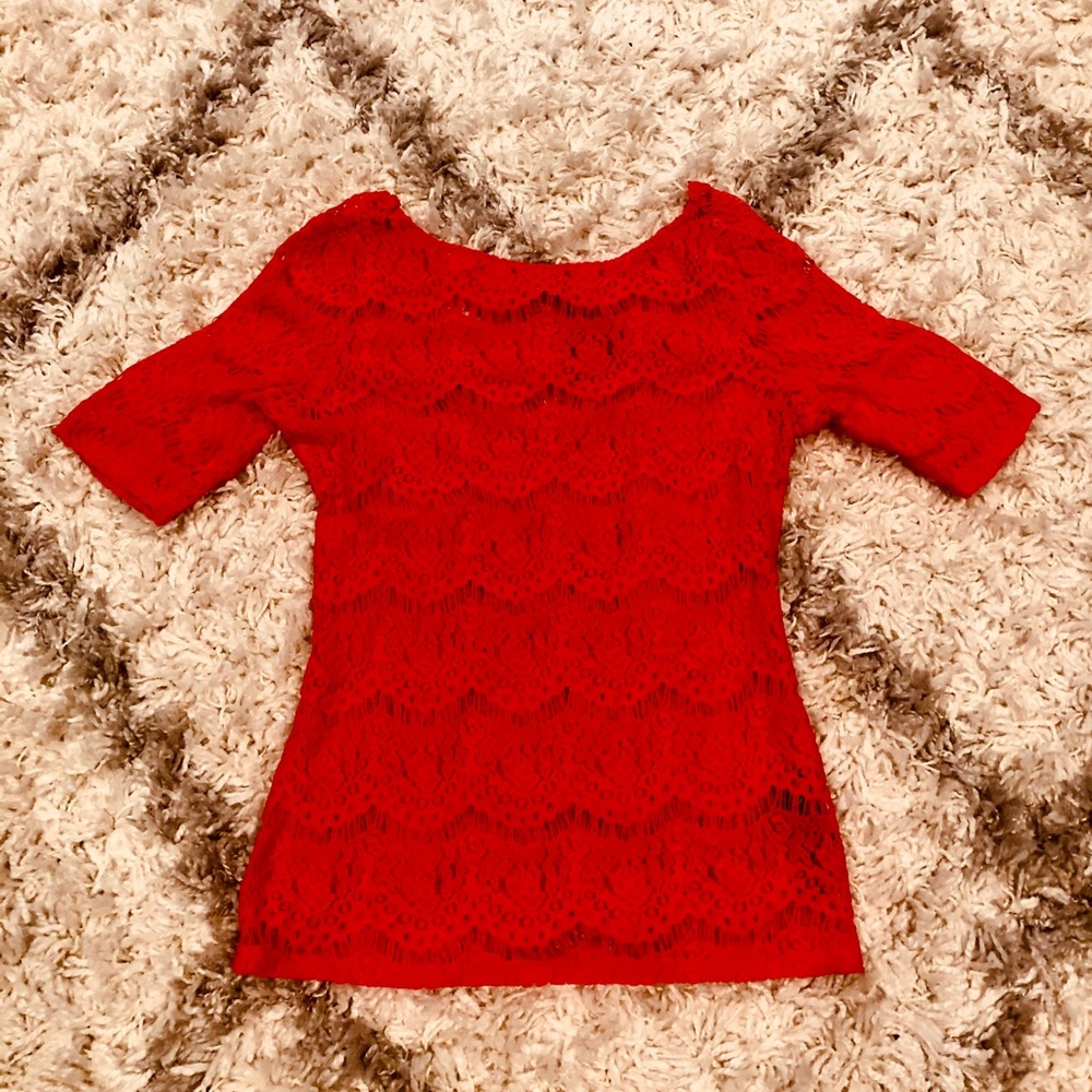Orange/coral lace Guess top